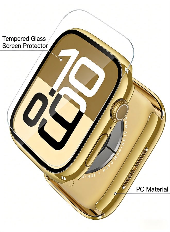 2 Pack Tempered Glass Case Compatible for Apple Watch Series 11  Series 10 42mm, Hard PC Screen Protector Overall Protection Scratch-Resistant Cover for iWatch, 1 Gold + 1 Transparent - Image 4